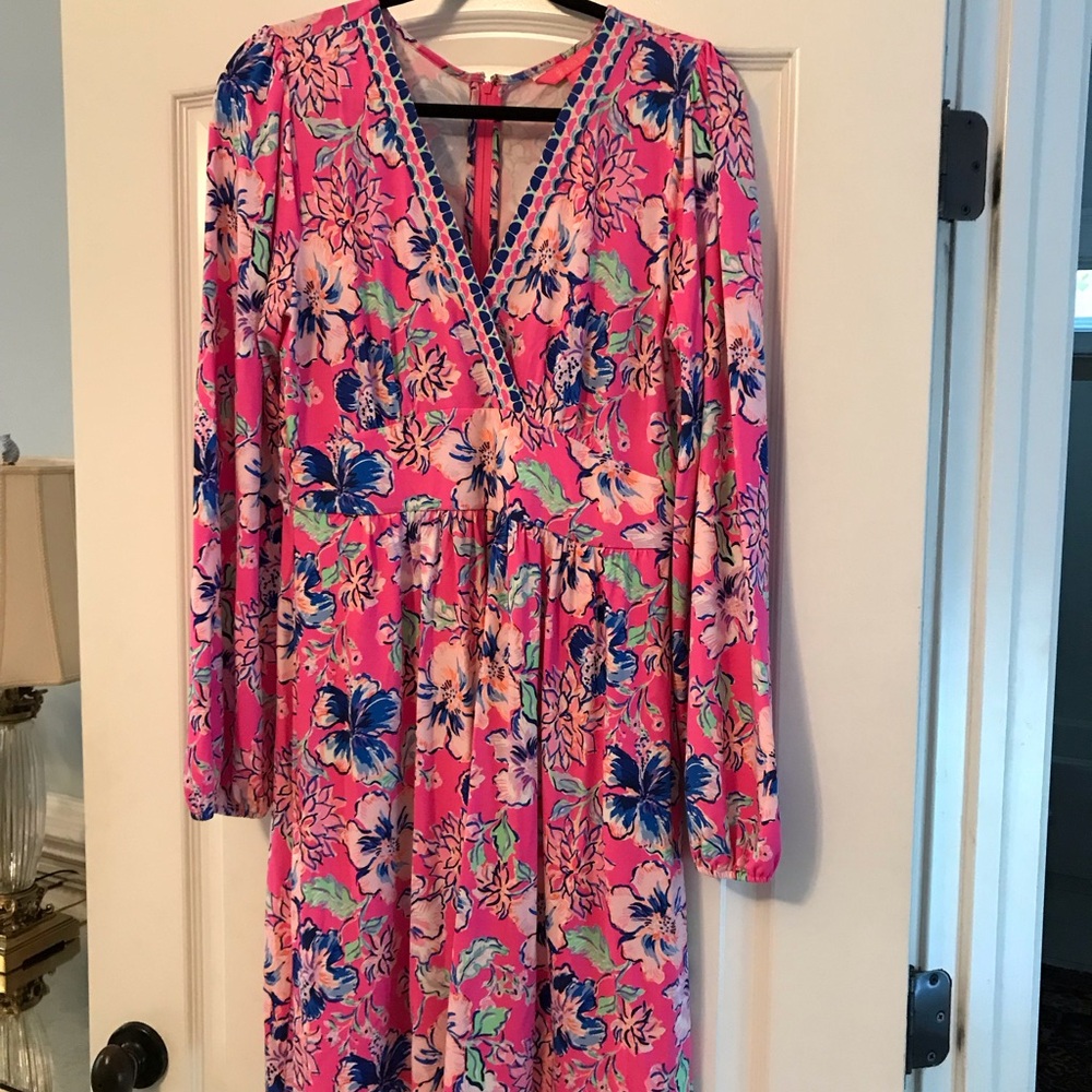 Lilly Pulitzer Pink and Blue Floral Long Sleeve Dress